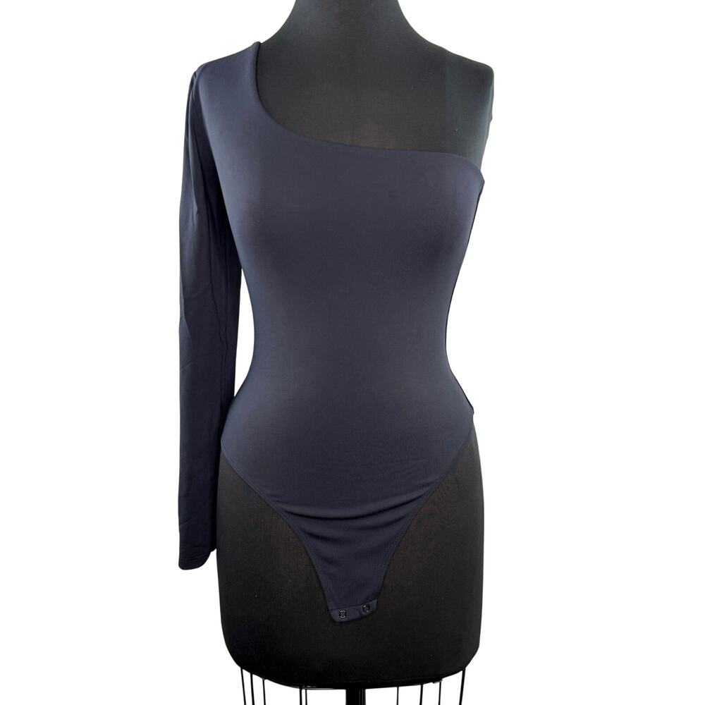 BABATON Black One Piece Bodysuit Stretch Asymmetrical One-Shoulder Size Medium M